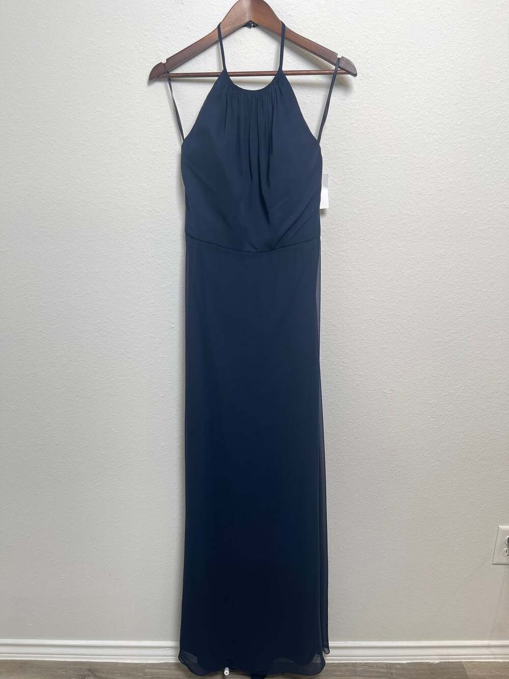 Anthropologie BHLDN Lux Chiffon Halter Maxi Dress Midnight Blue Navy Size 10 NWT